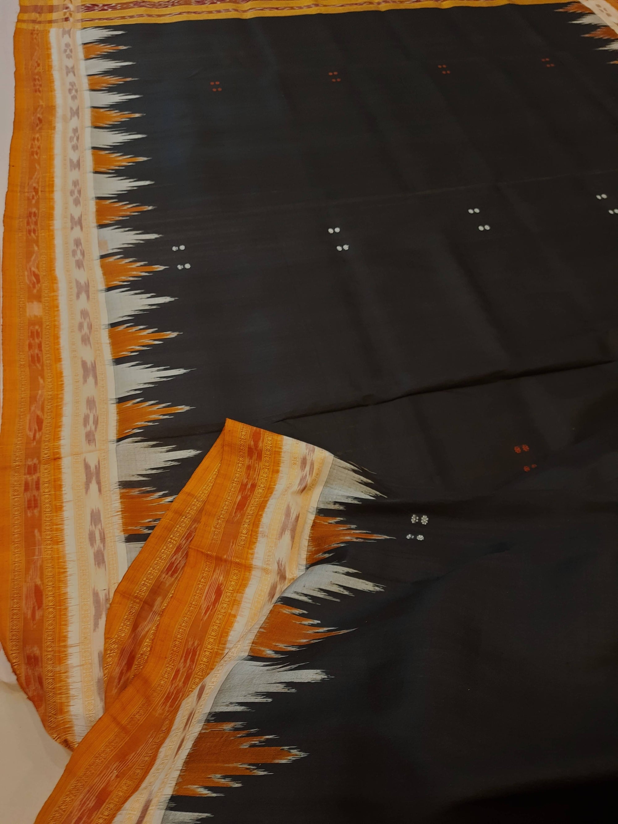 Black Odisha Khandua Pata Silk Saree with cotton ikat blouse piece