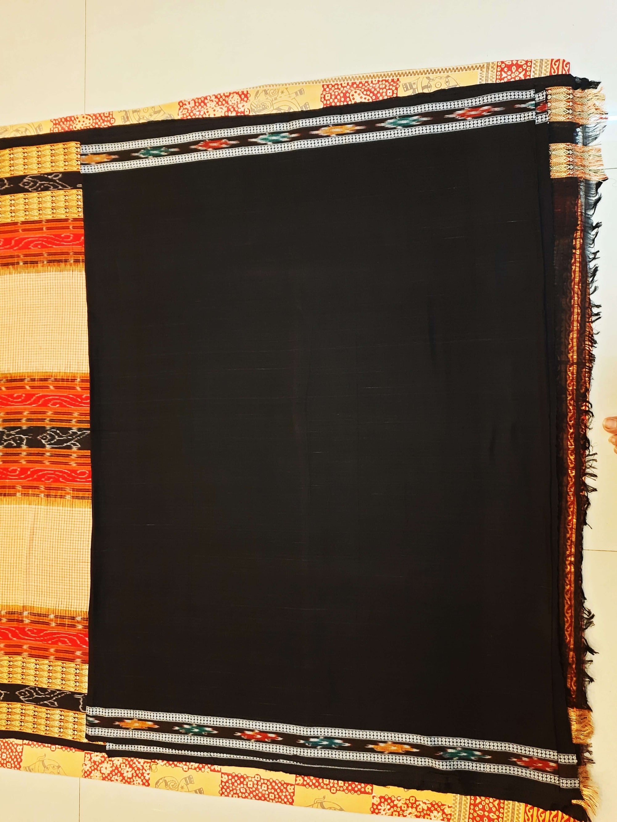 Beige Sambalpuri Sachipar Cotton Saree with cotton ikat blouse piece