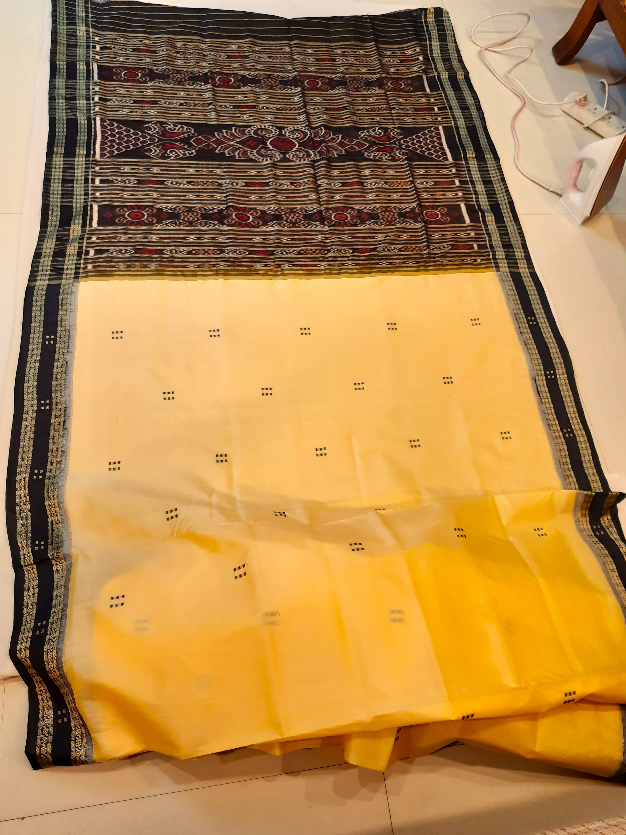 Butter Colour Odisha Khandua Pata Silk Saree with Silk blouse piece