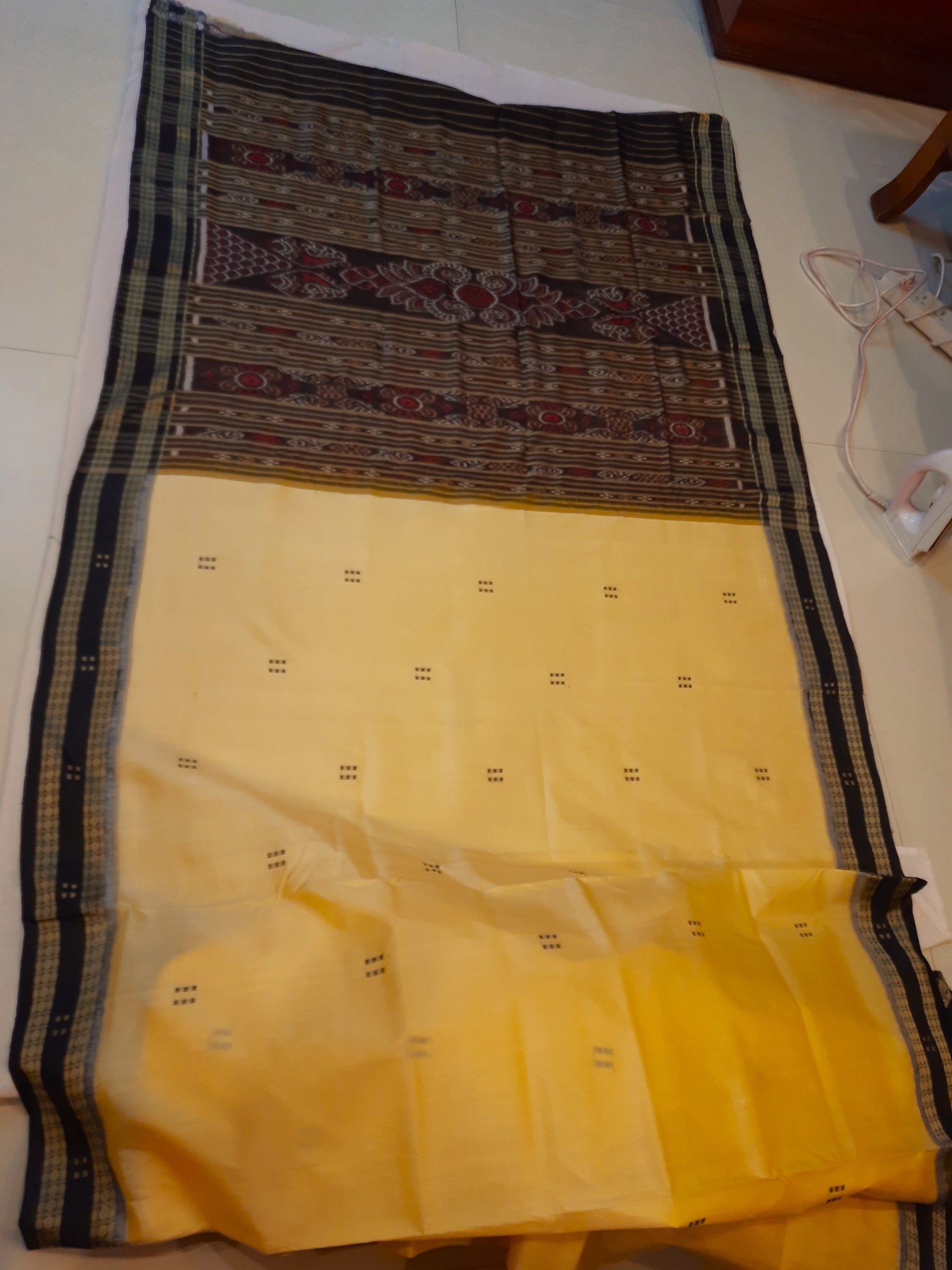 Butter Colour Odisha Khandua Pata Silk Saree with Silk blouse piece