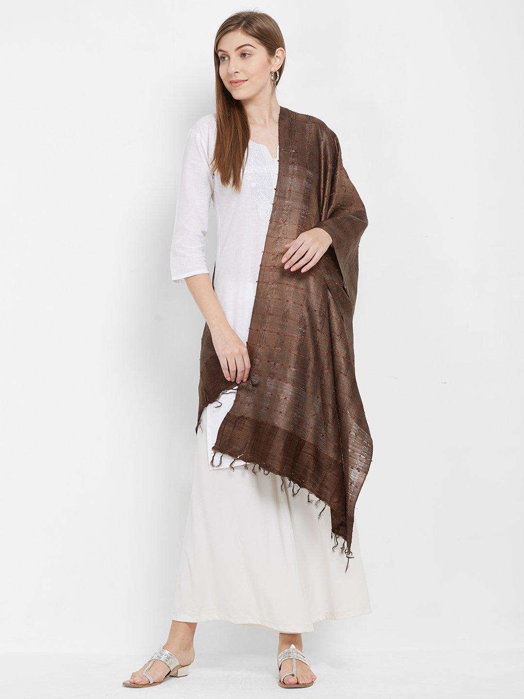 Brown Tussar Silk Ikat Stole