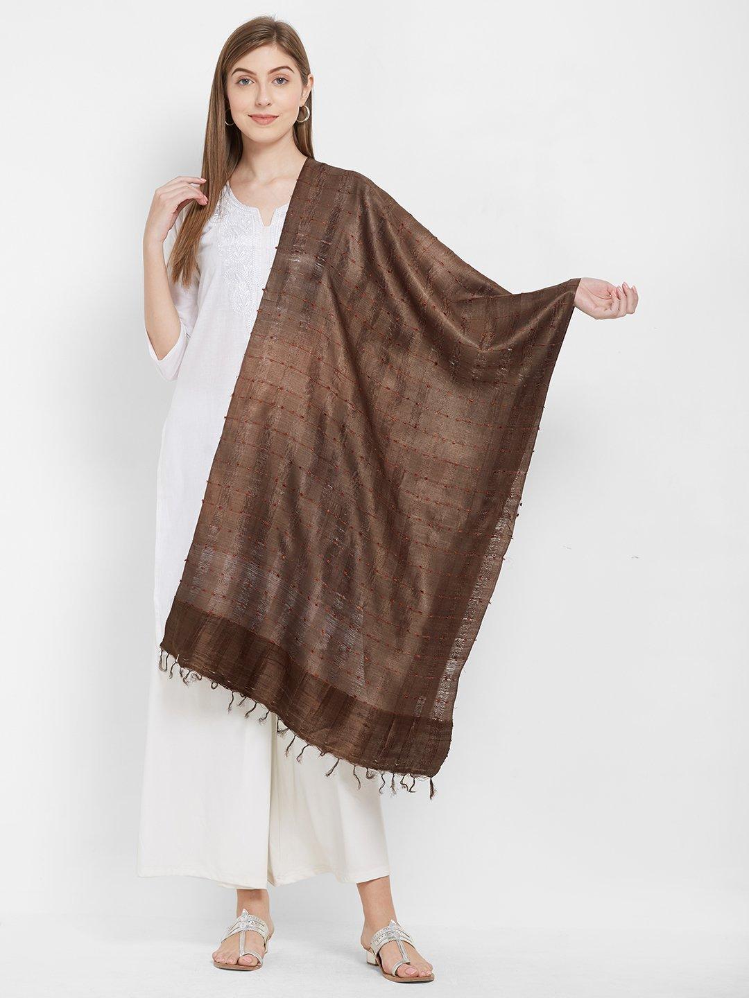 Brown Tussar Silk Ikat Stole