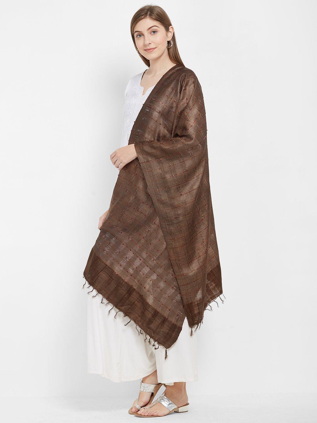 Brown Tussar Silk Ikat Stole