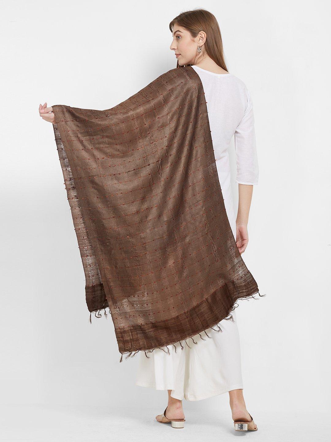 Brown Tussar Silk Ikat Stole