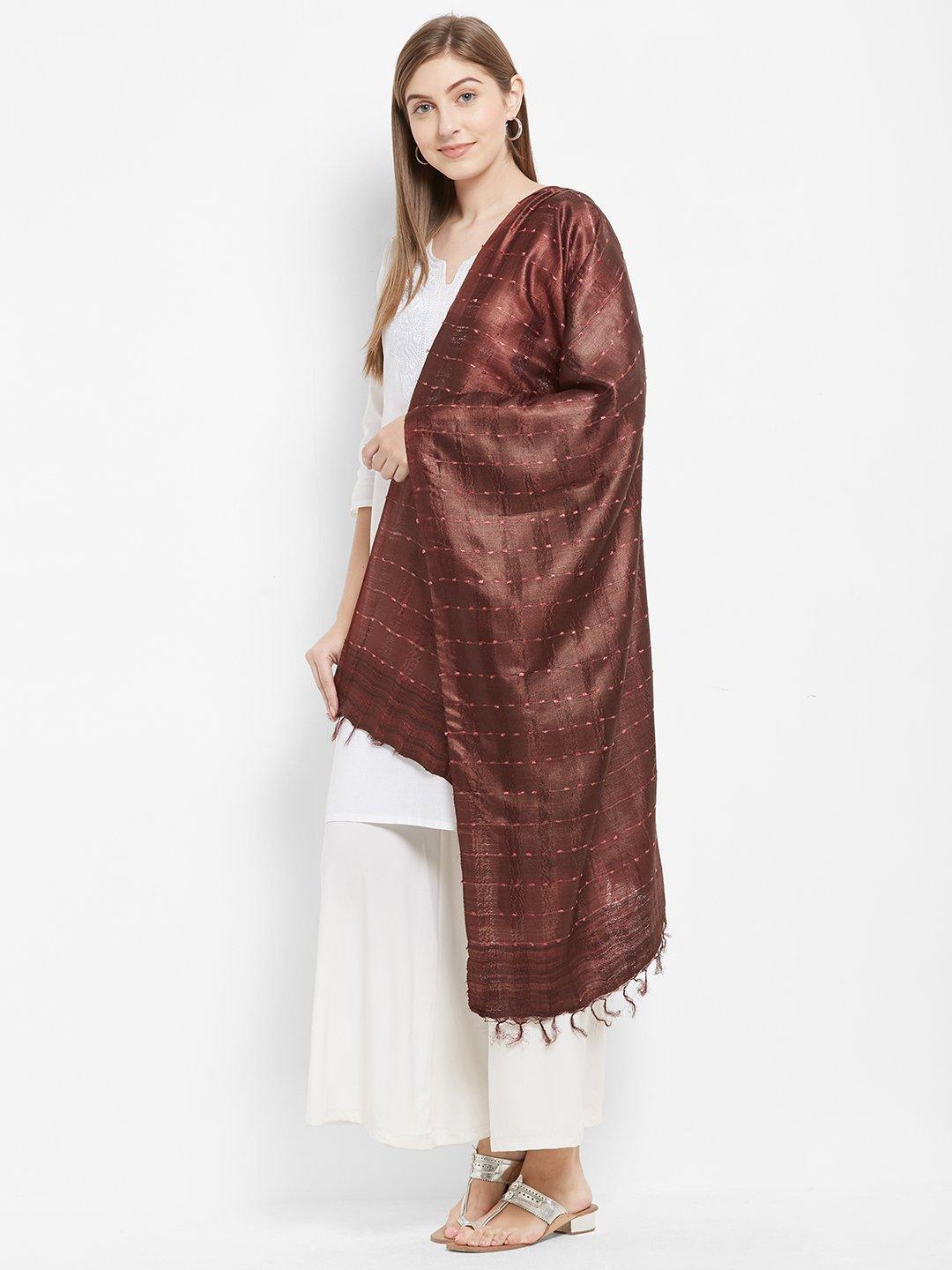 Pinkish Brown Tussar Silk Ikat Stole