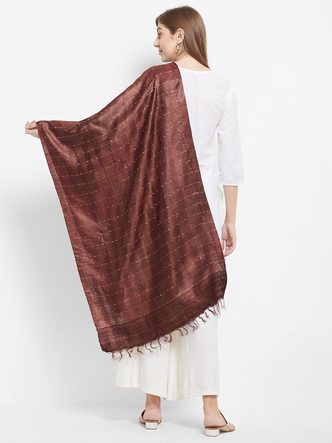 Pinkish Brown Tussar Silk Ikat Stole