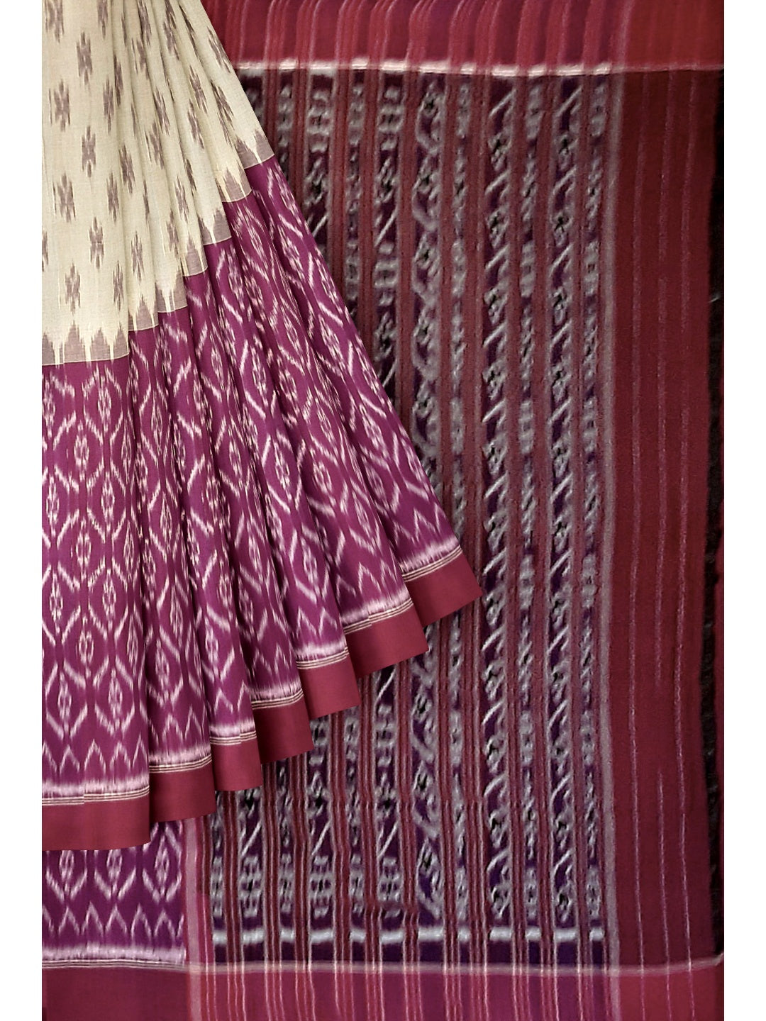 Beige and Purple combination Odisha Ikat saree  with cotton ikat blouse piece
