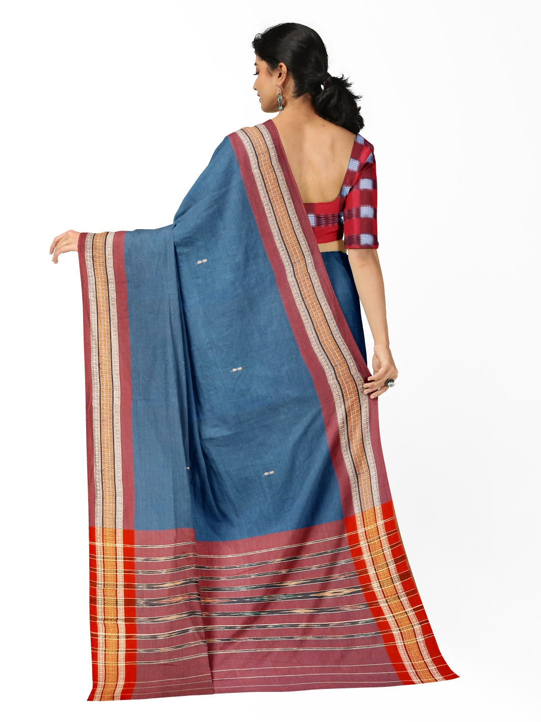 Blue Cotton Odisha Ikat saree  with mix match cotton ikat blouse
