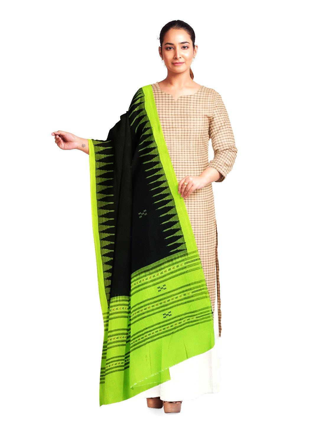 Black and Green Phodo Kumbha Cotton Sambalpuri Dupatta