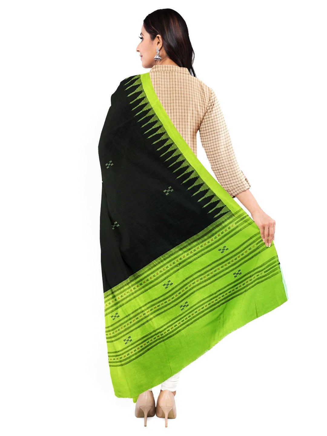 Black and Green Phodo Kumbha Cotton Sambalpuri Dupatta