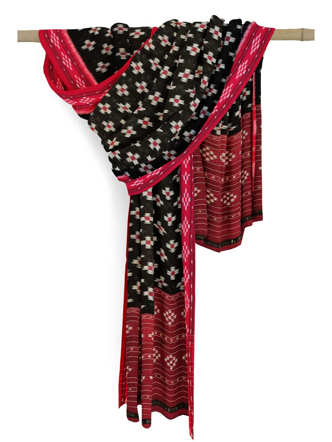 Black and Red Odisha Cotton Ikat Dupatta