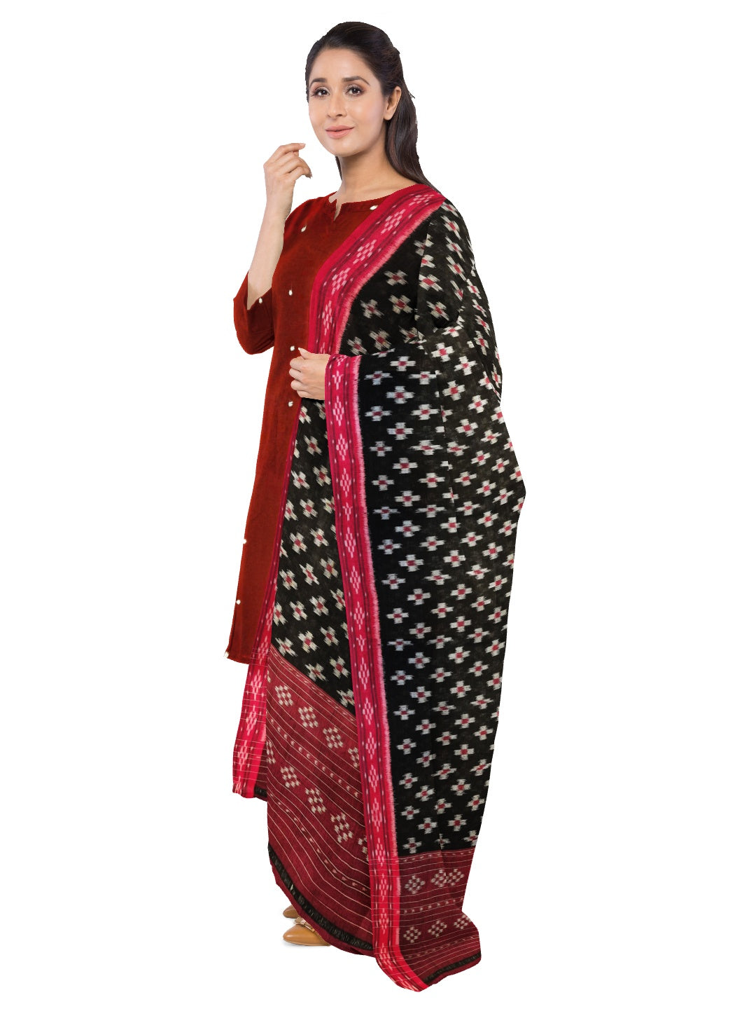 Black and Red Odisha Cotton Ikat Dupatta