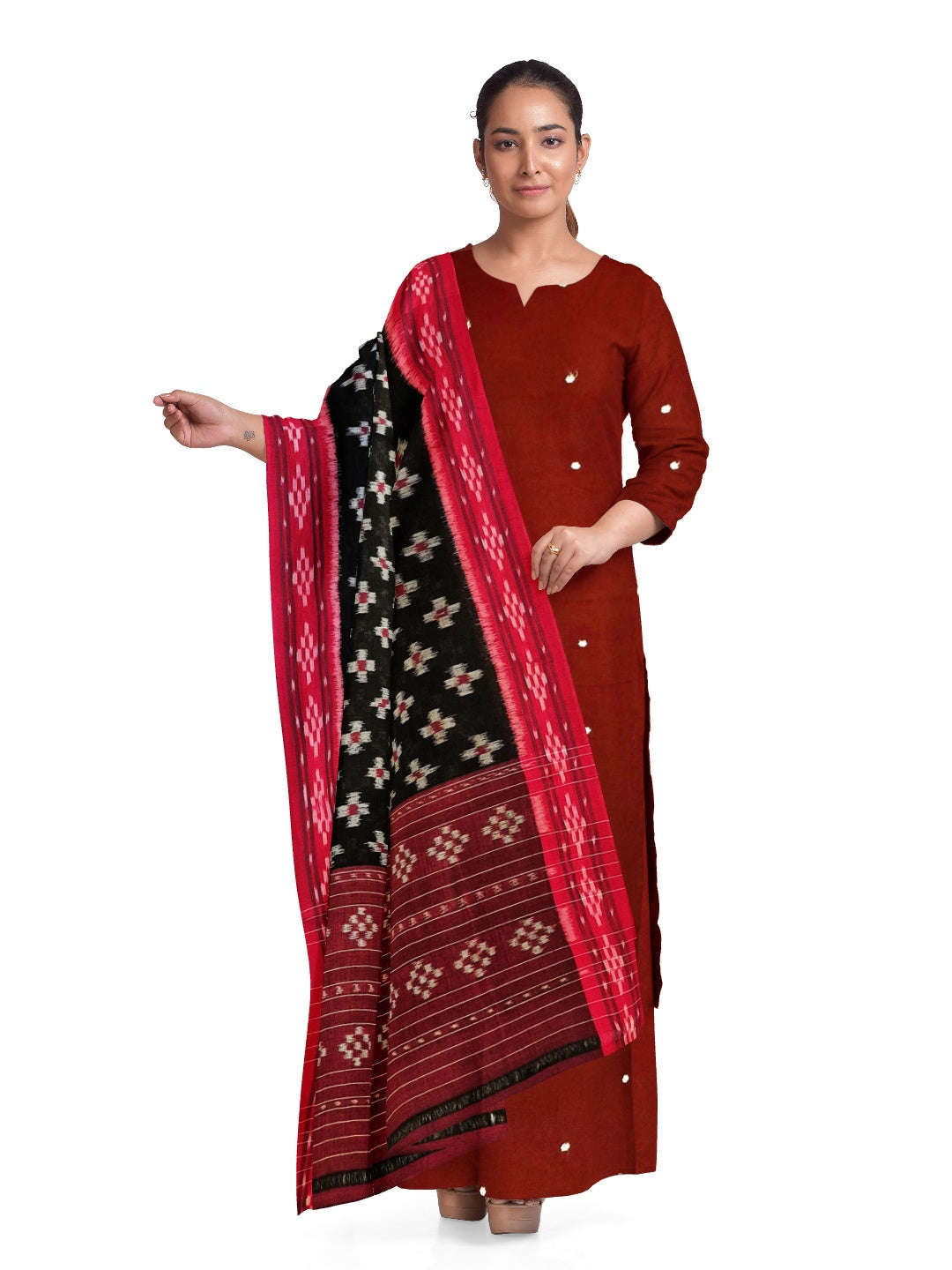 Black and Red Odisha Cotton Ikat Dupatta