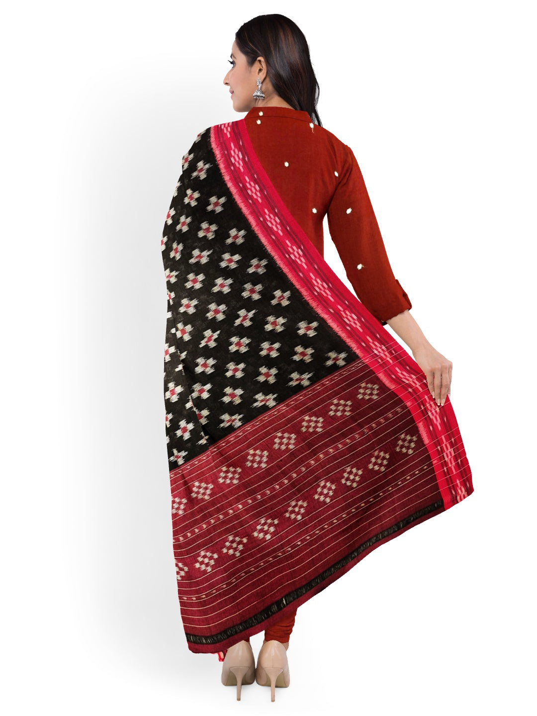 Black and Red Odisha Cotton Ikat Dupatta