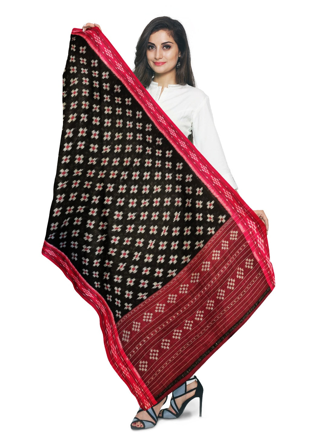 Black and Red Odisha Cotton Ikat Dupatta