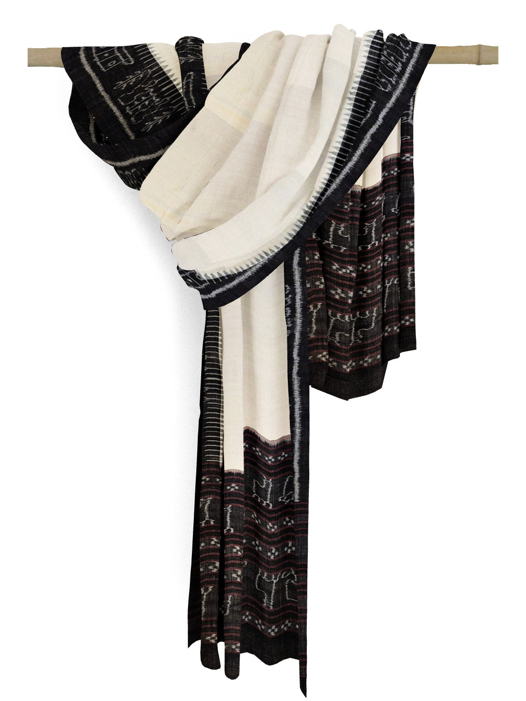 Offwhite with Black Odisha Cotton Ikat Dupatta