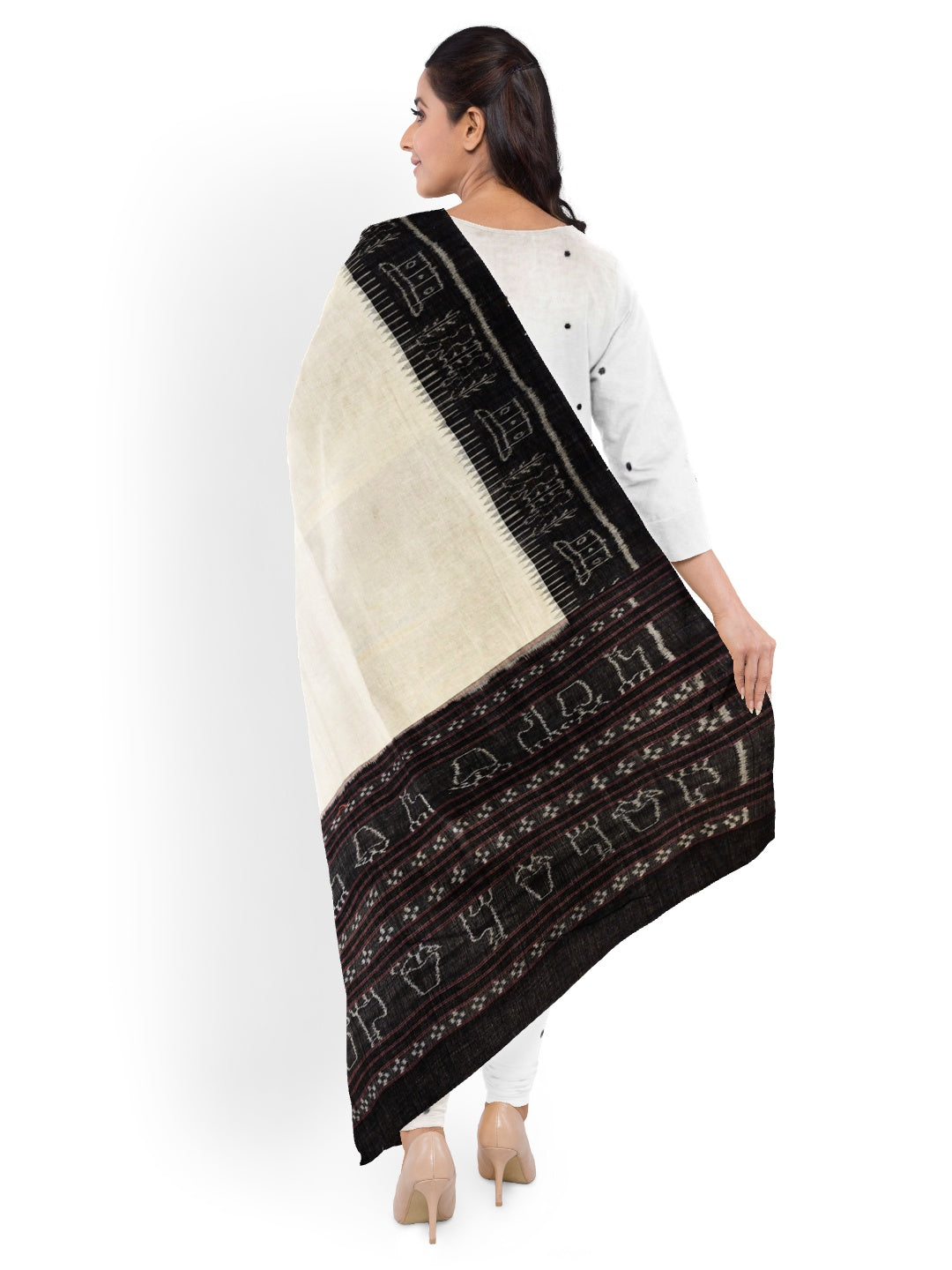 Offwhite with Black Odisha Cotton Ikat Dupatta