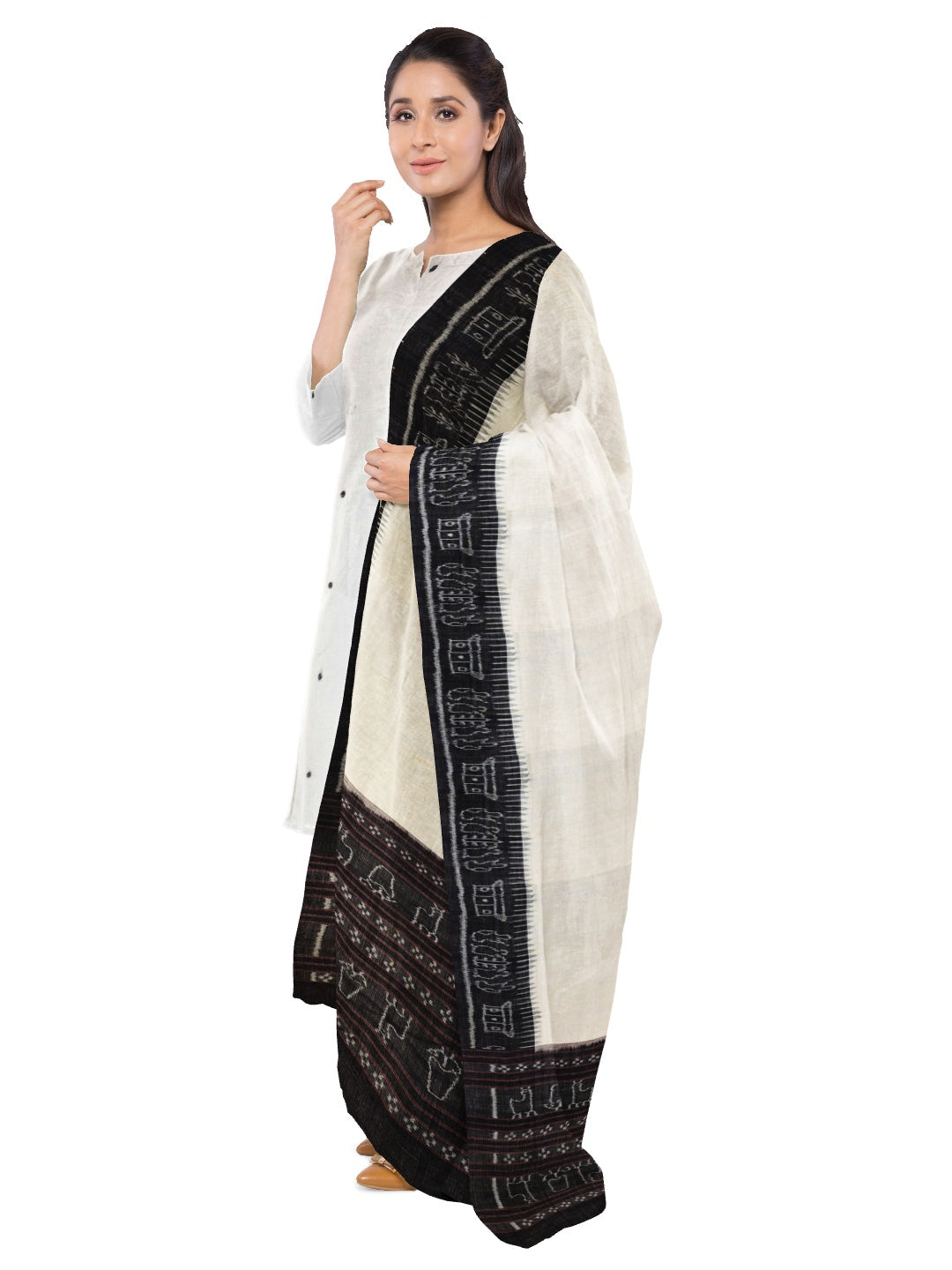 Offwhite with Black Odisha Cotton Ikat Dupatta