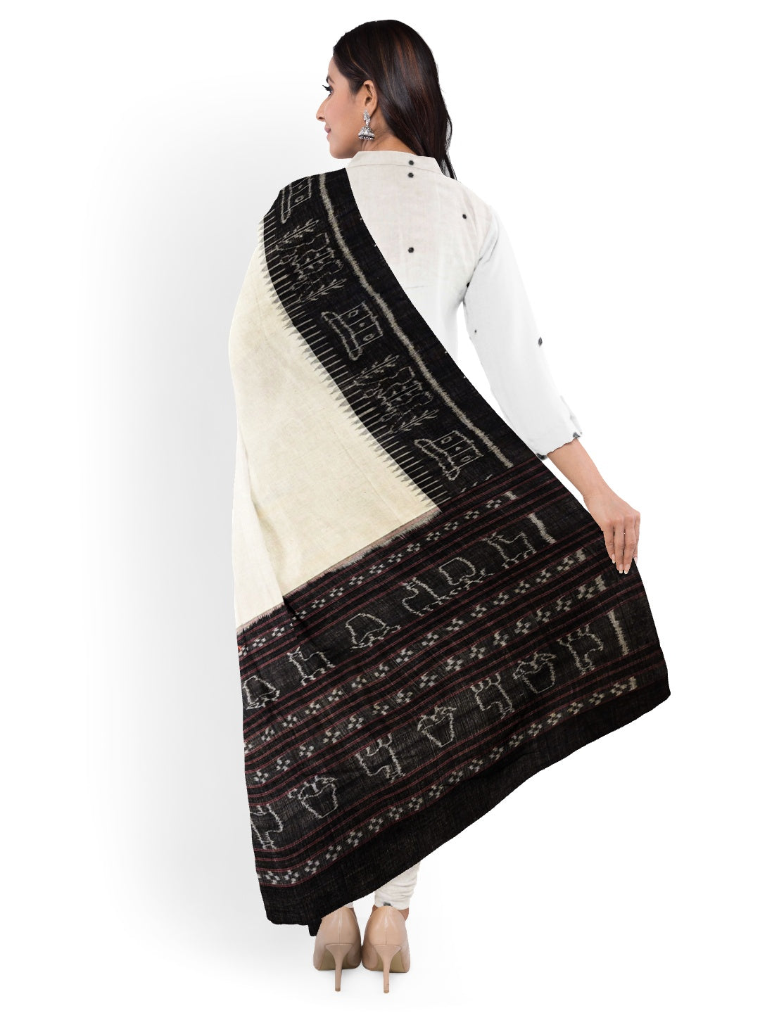 Offwhite with Black Odisha Cotton Ikat Dupatta