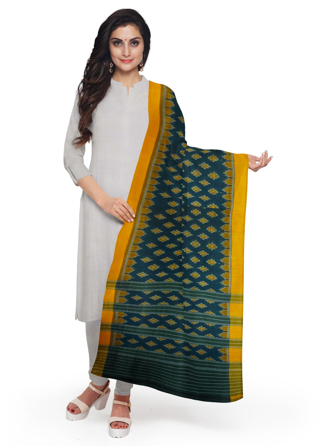 Green Odisha Cotton Ikat Dupatta