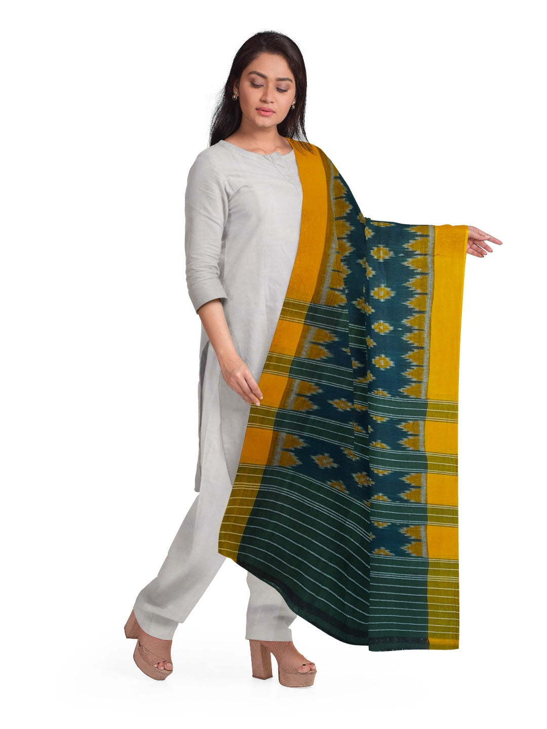 Green Odisha Cotton Ikat Dupatta