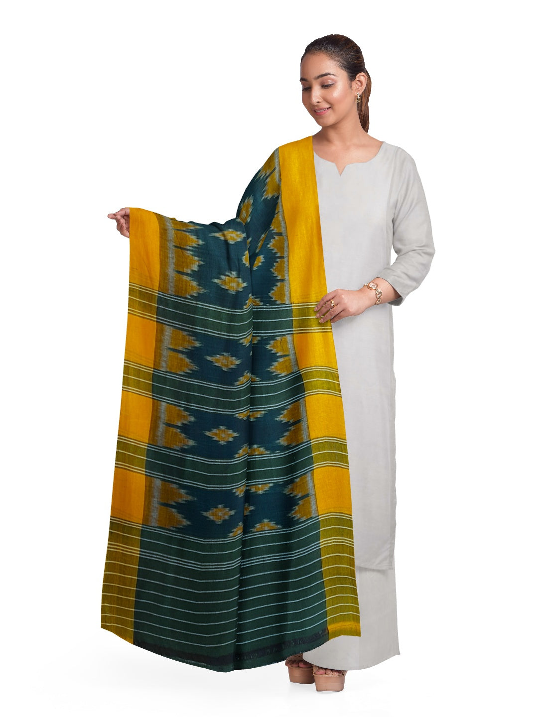 Green Odisha Cotton Ikat Dupatta