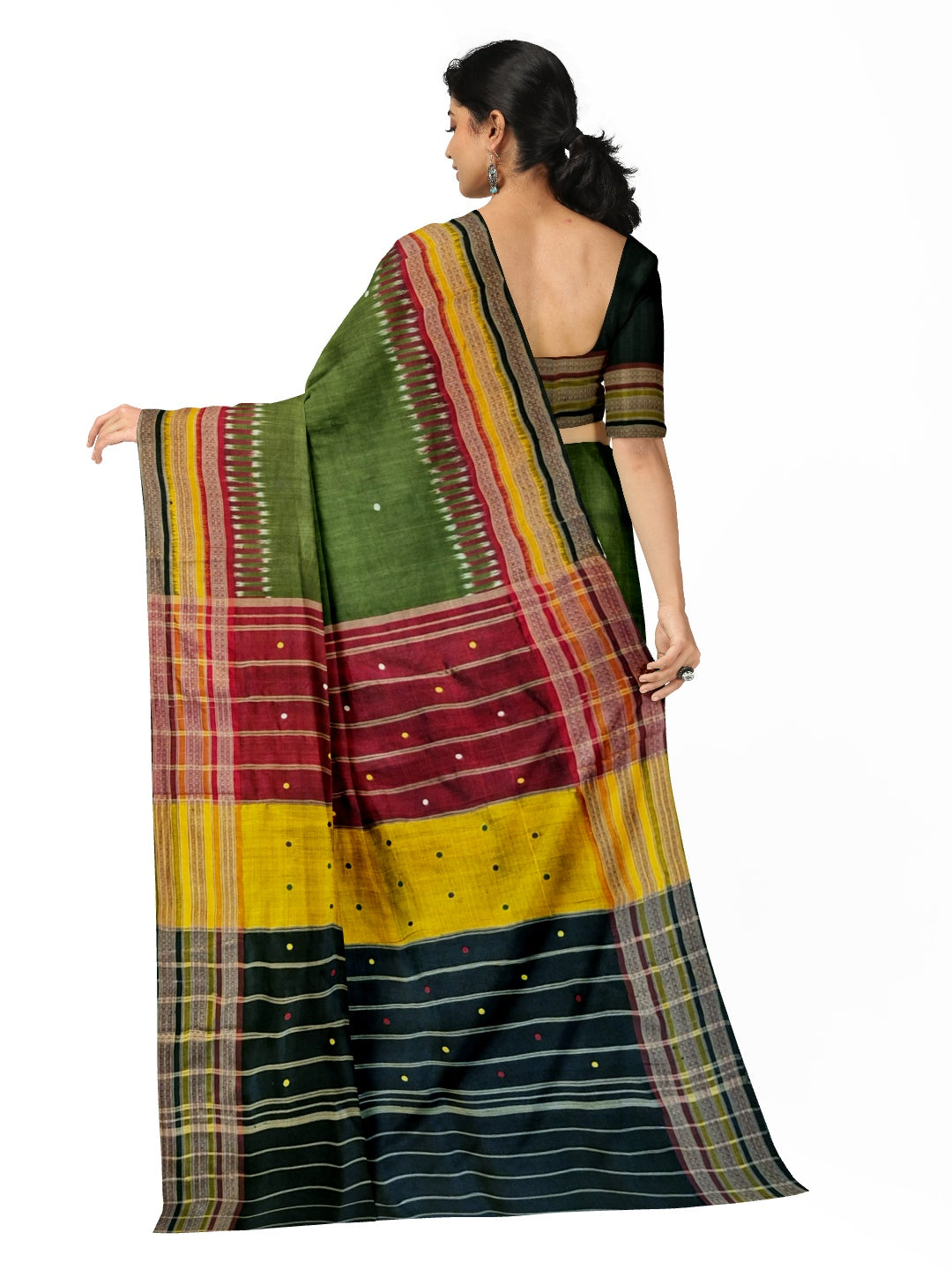 OliveGreen Kathiphera Odisha Khandua Silk Saree with running blouse piece