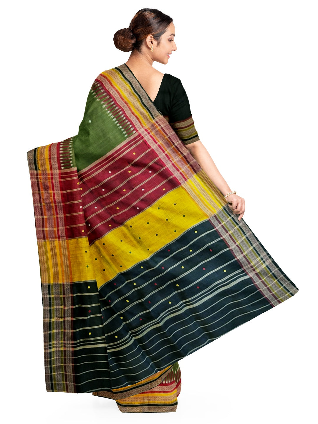 OliveGreen Kathiphera Odisha Khandua Silk Saree with running blouse piece