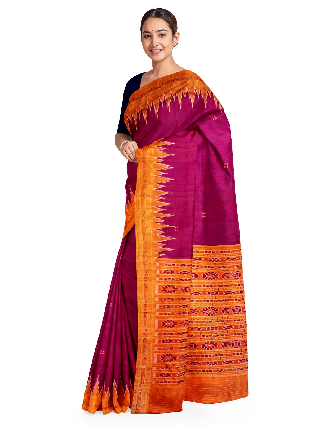 Dark Purple with Orange Odisha Khandua Silk Saree