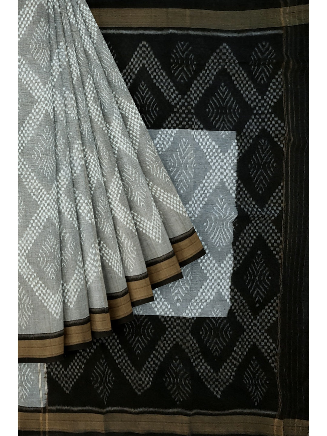 Grey Sambalpuri cotton Saree with mix match ikat blouse piece