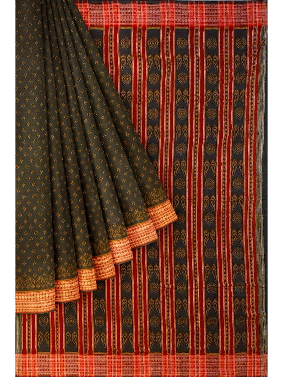 Black Sambalpuri Cotton Saree with running blouse peice