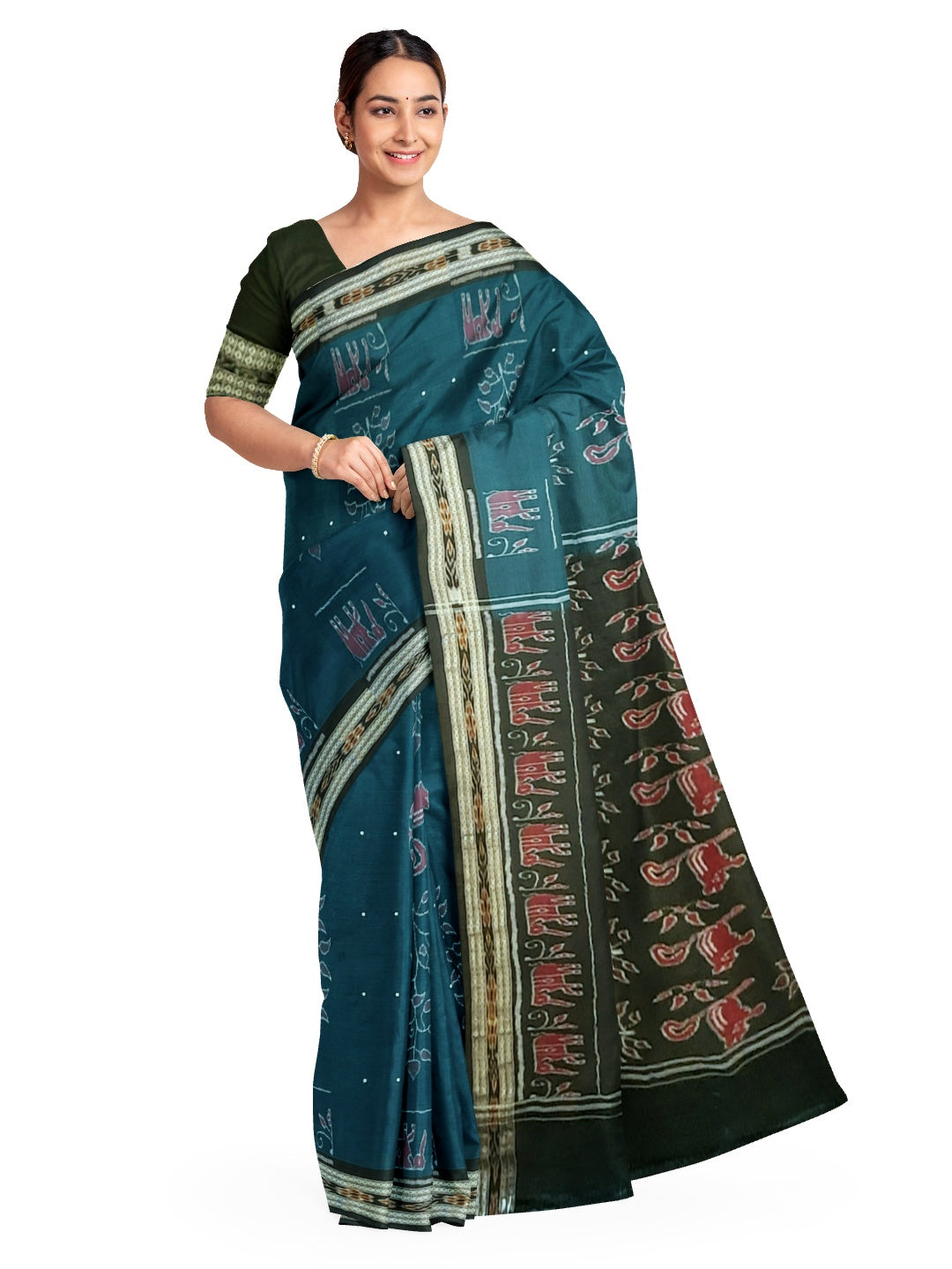 Blue and Black Cotton Odisha Ikat saree with cotton Sambalpuri ikat blouse piece