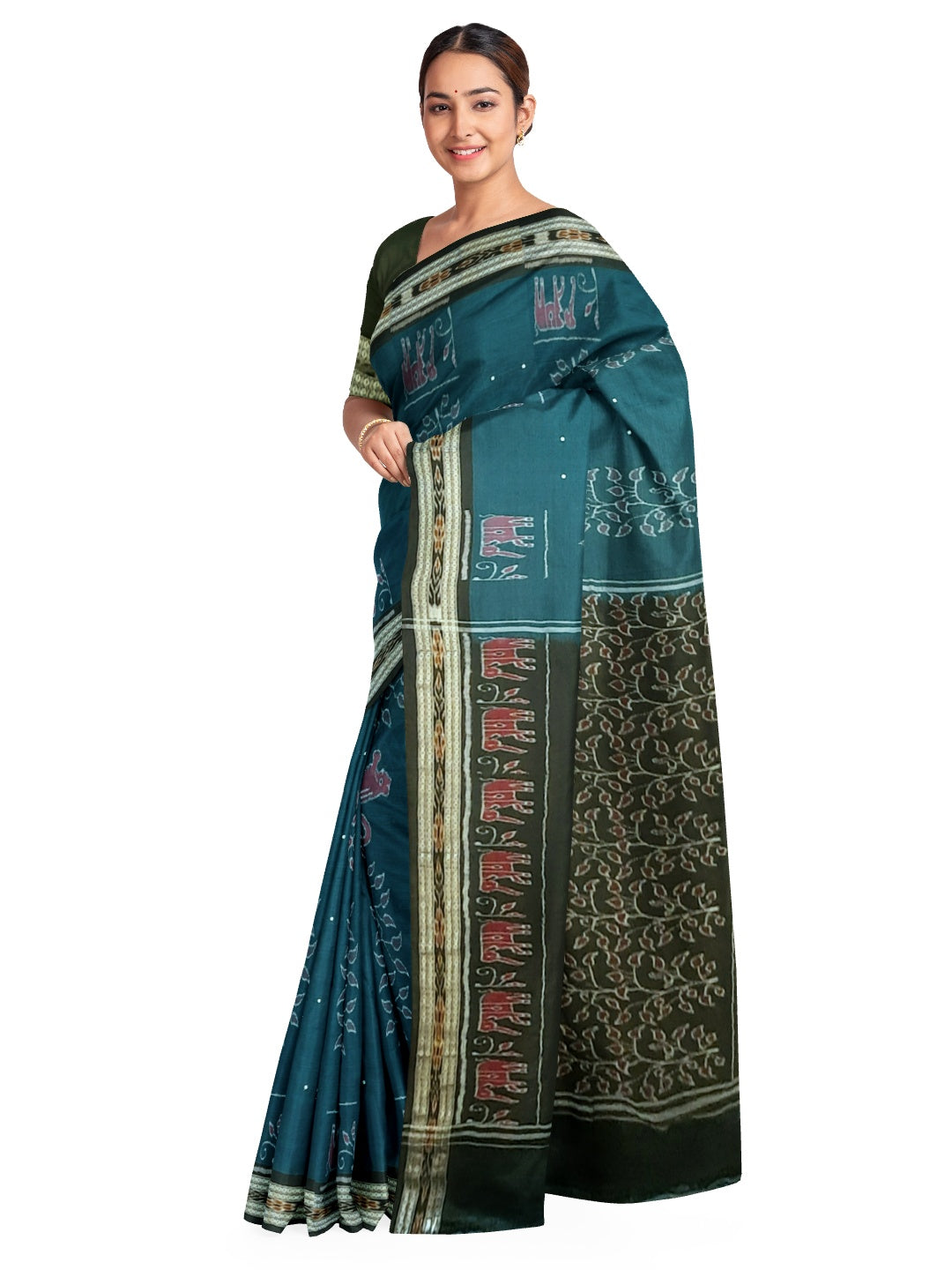 Blue and Black Cotton Odisha Ikat saree with cotton Sambalpuri ikat blouse piece