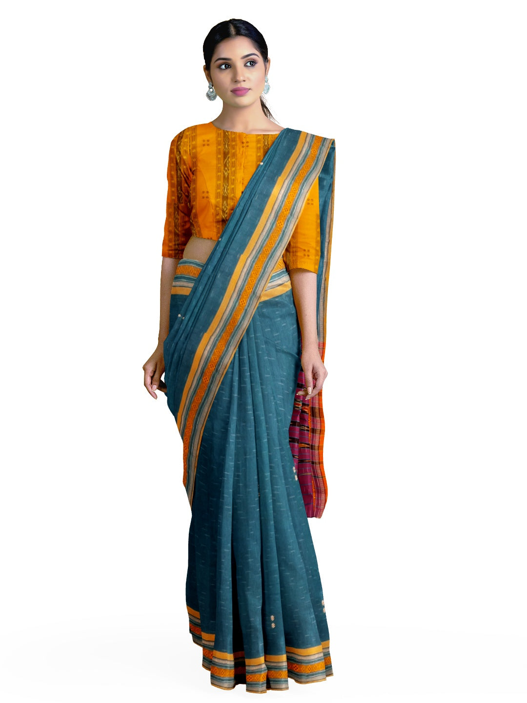 Blue Cotton Odisha Ikat Saree with mix match Sambalpuri ikat blouse piece