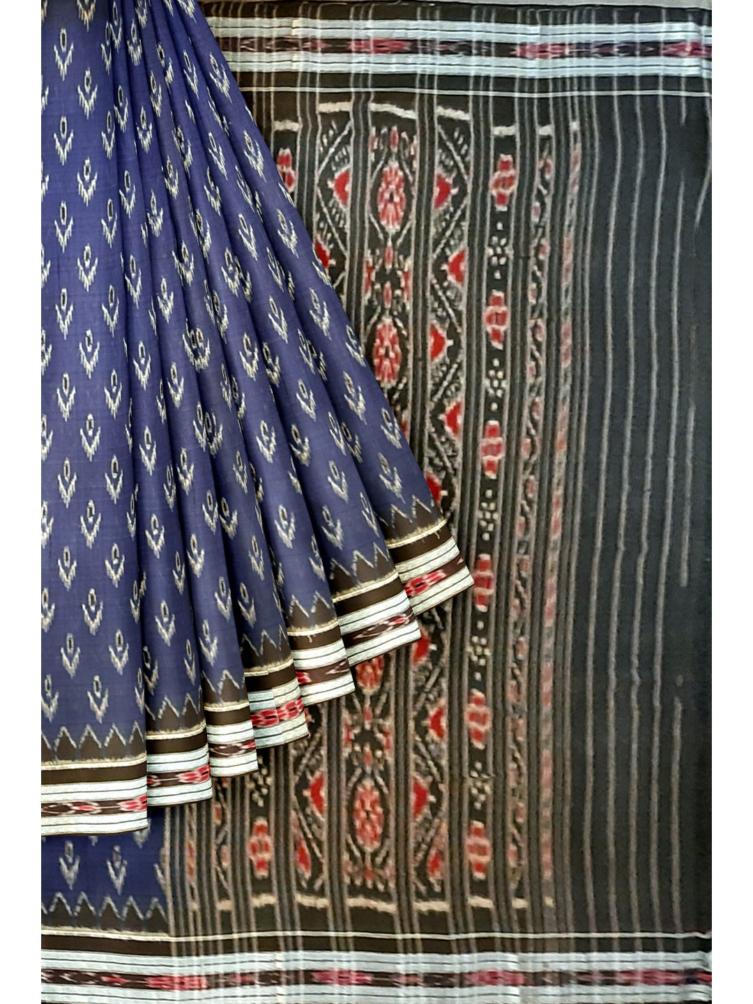 Blue and Black Cotton Odisha Ikat saree  with mix match cotton ikat blouse