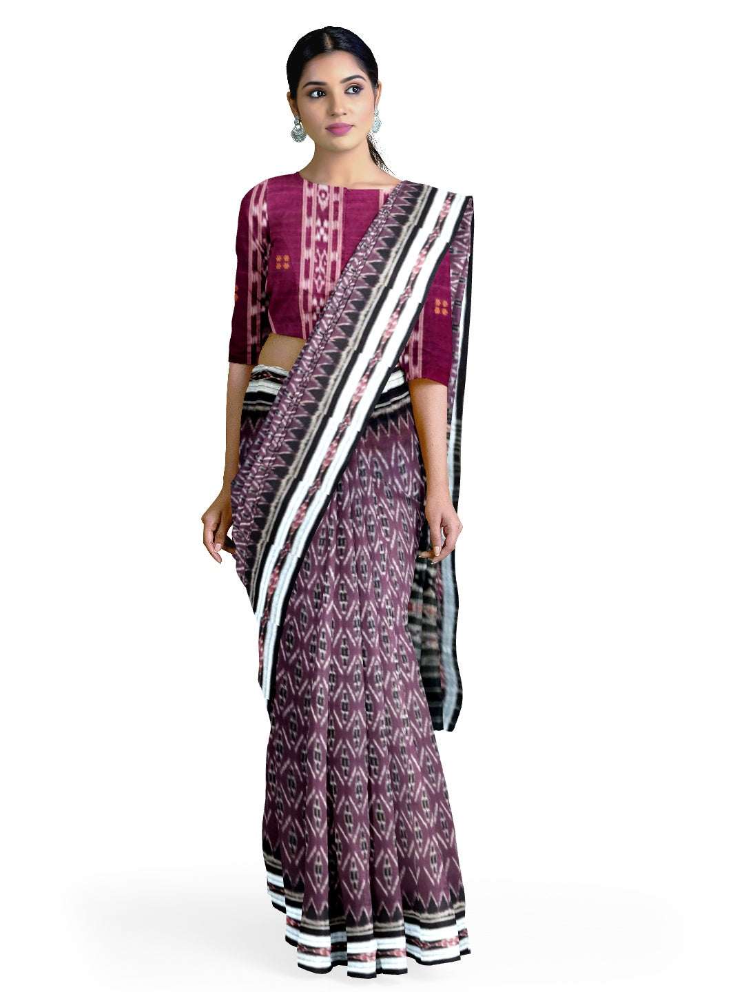 Purple Cotton Odisha Ikat saree  with mix match cotton ikat blouse piece