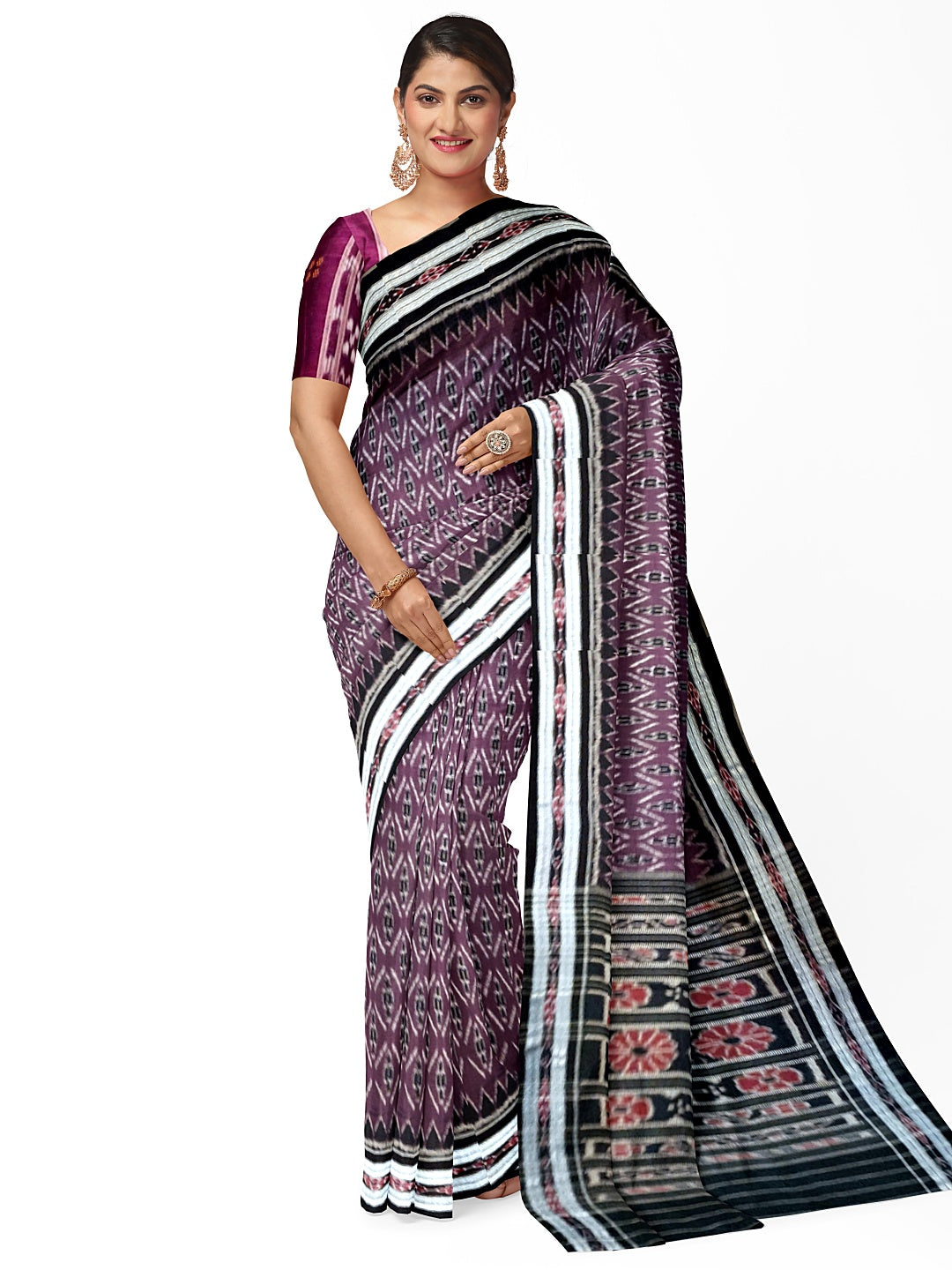 Purple Cotton Odisha Ikat saree  with mix match cotton ikat blouse piece
