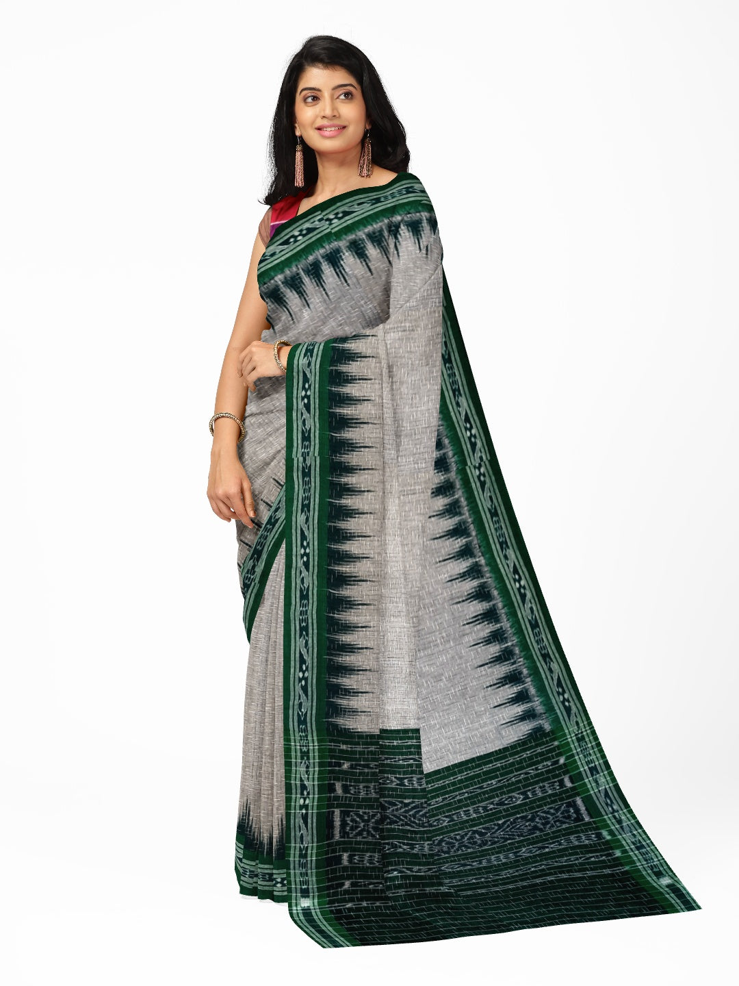 Grey Cotton Odisha Ikat saree  with mix match cotton ikat blouse piece