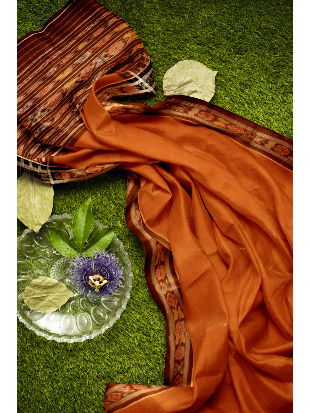 Rust Cotton Odisha Ikat saree  with mix match cotton ikat blouse