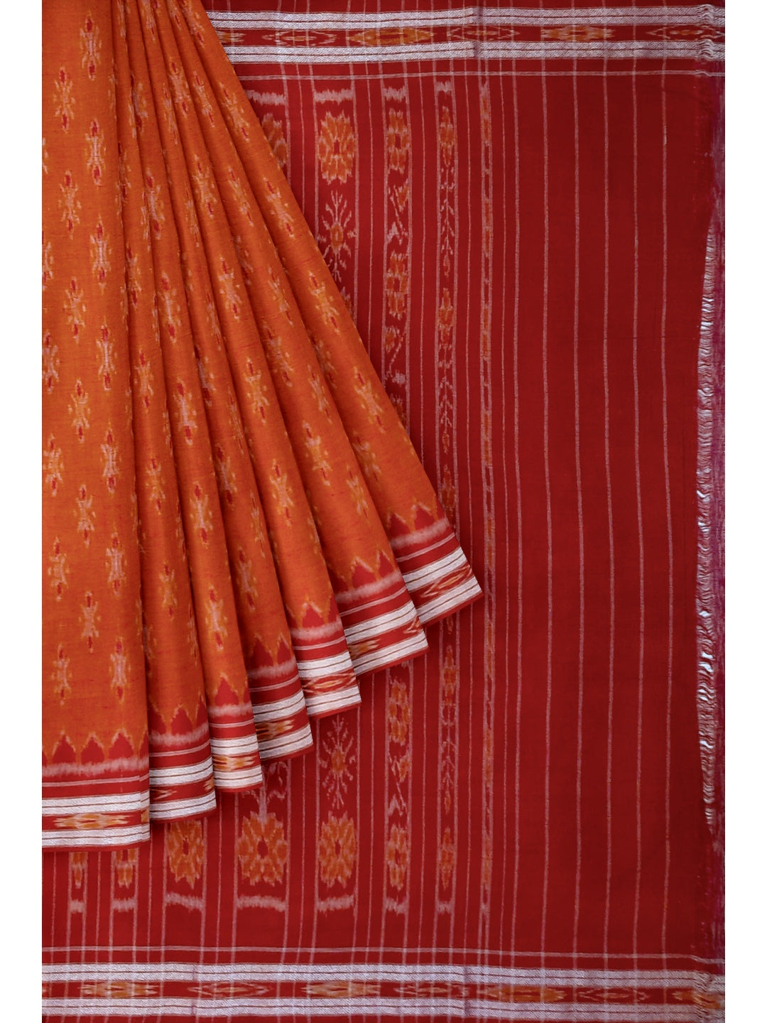 Orange with Red Cotton Odisha Ikat saree with cotton ikat blouse piece