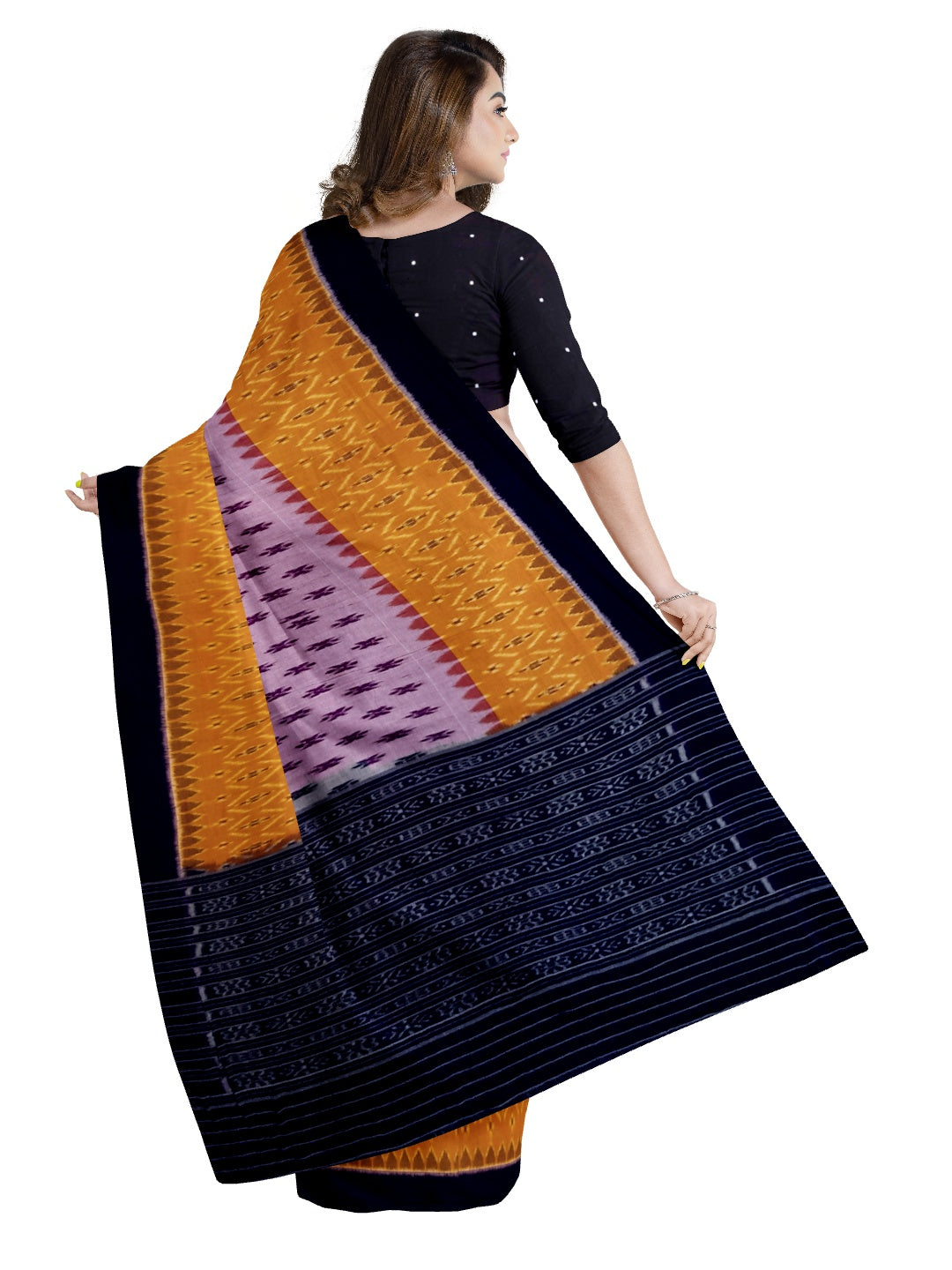 Yellow and Purple combination Odisha Ikat saree  with cotton ikat blouse