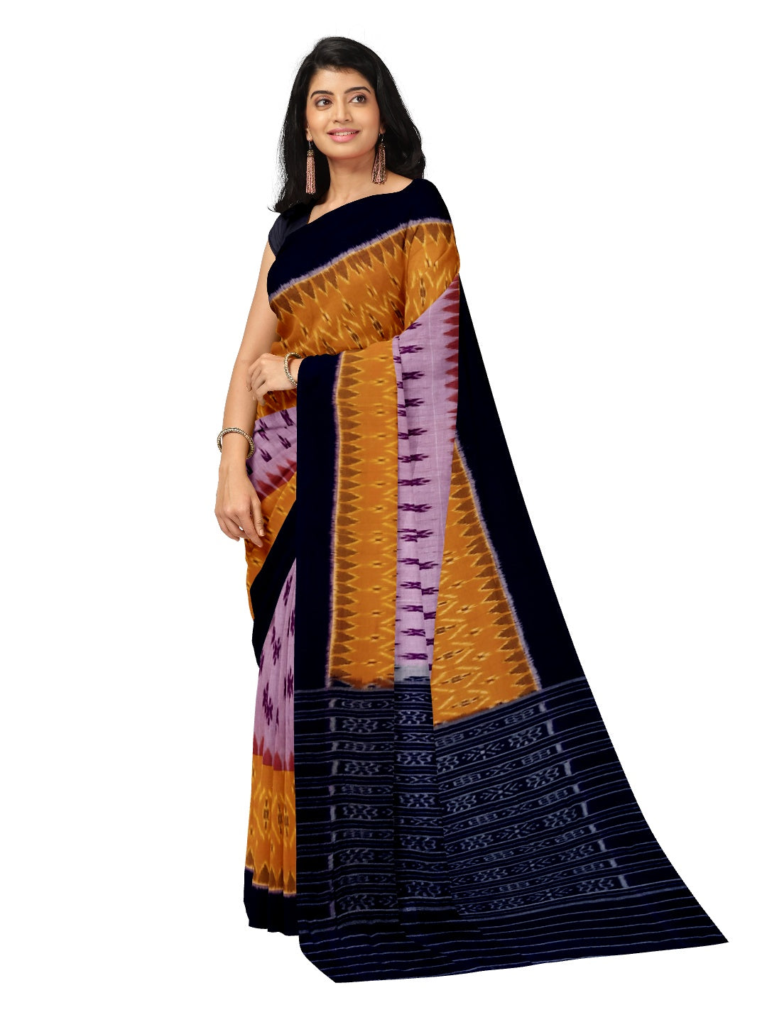 Yellow and Purple combination Odisha Ikat saree  with cotton ikat blouse