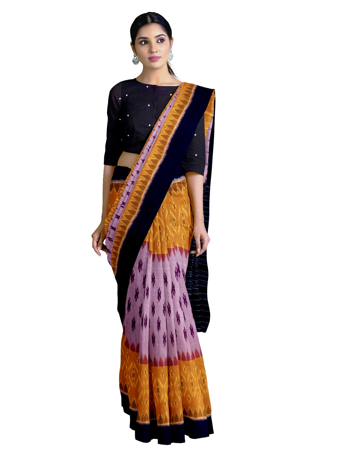 Yellow and Purple combination Odisha Ikat saree  with cotton ikat blouse
