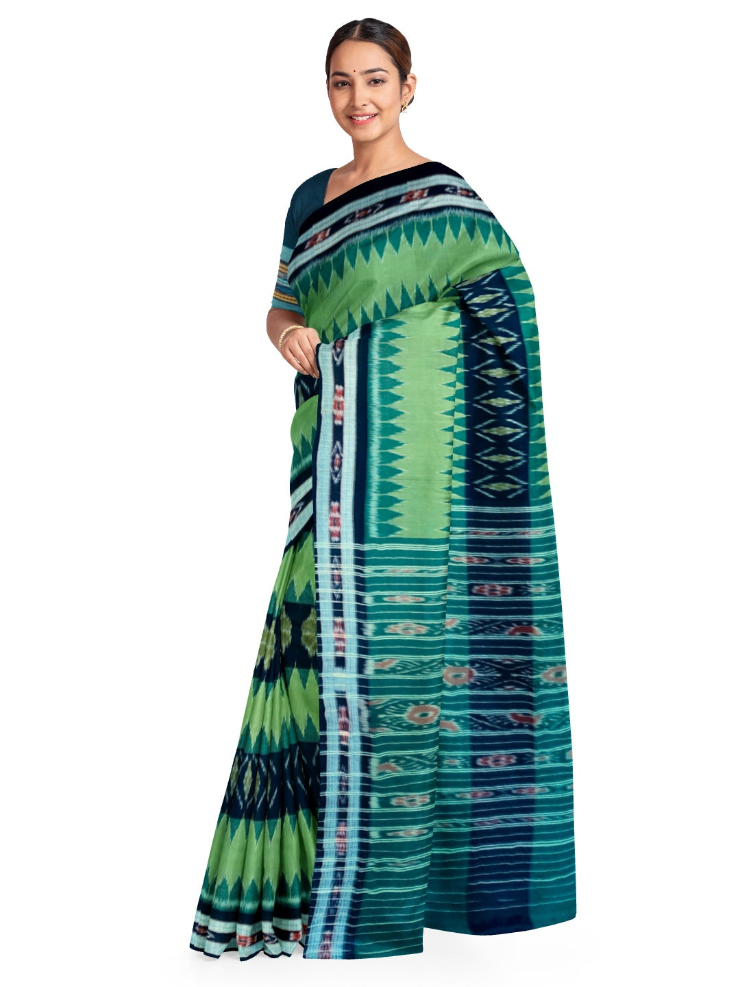Green Black combination Odisha Ikat saree  with cotton ikat blouse