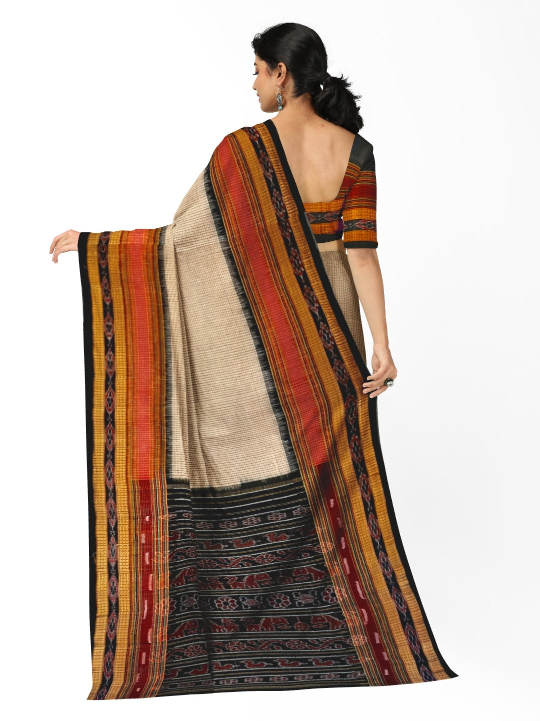 Beige Sachipar Sambalpuri Cotton Saree with running blouse piece