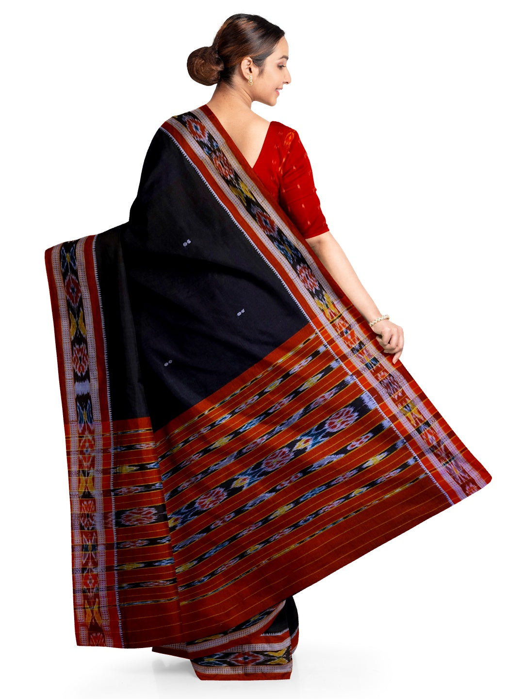 Black Cotton Odisha Ikat saree  with mix match cotton ikat blouse