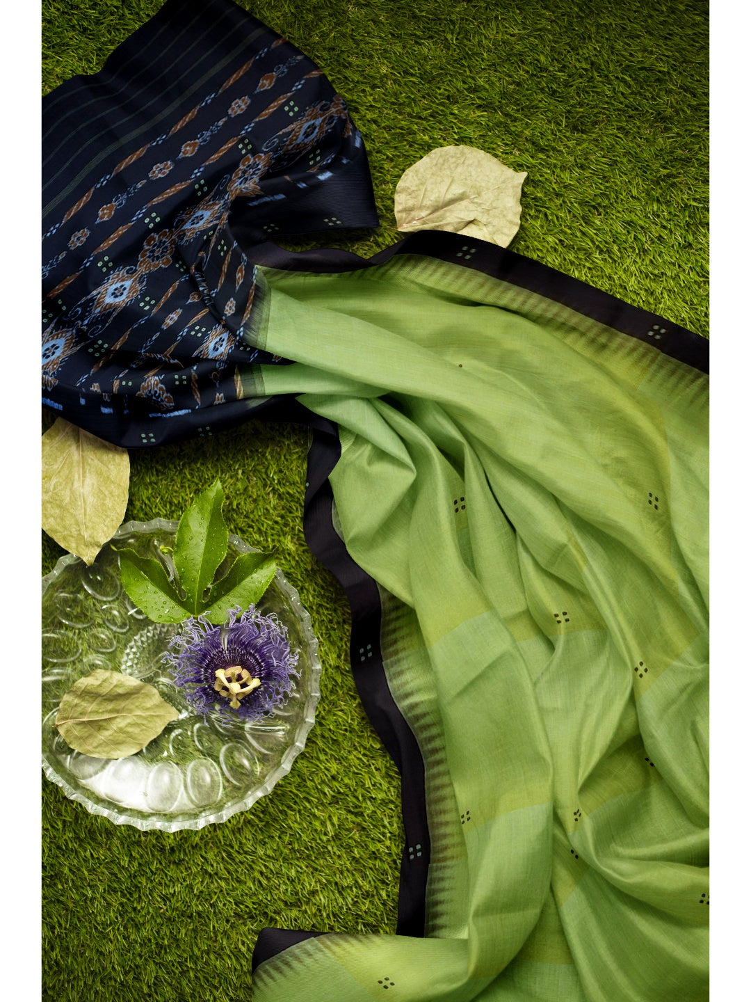 OliveGreen Cotton Odisha Ikat saree with cotton ikat blouse piece