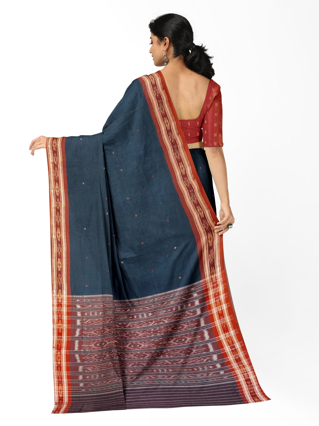 SeaGreen Cotton Odisha Ikat saree with mix match cotton ikat blouse