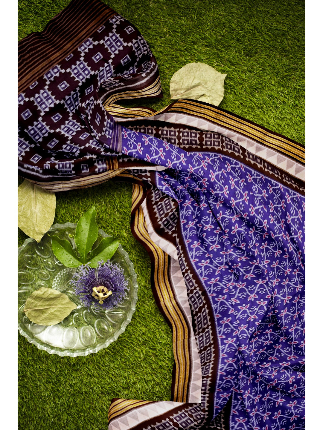 Blue Cotton Odisha Ikat saree  with mix match cotton ikat blouse