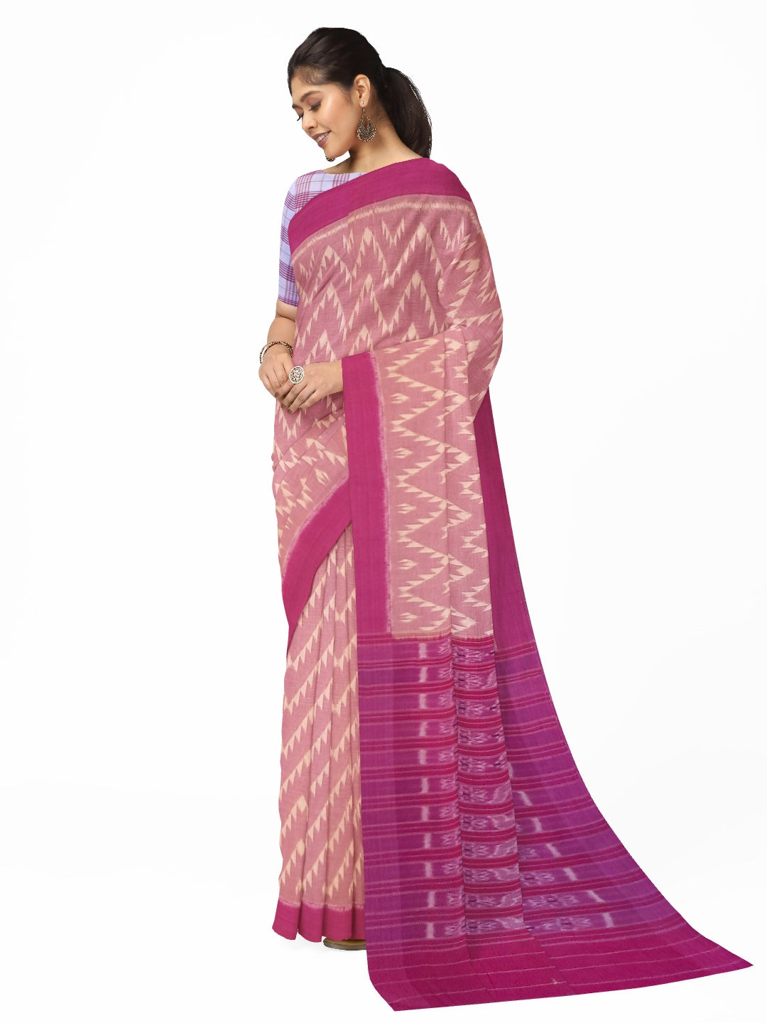 Pink Cotton Odisha Ikat saree  with mix match cotton ikat blouse